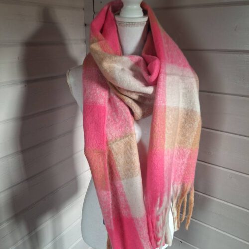 sjaal roze wit bruin